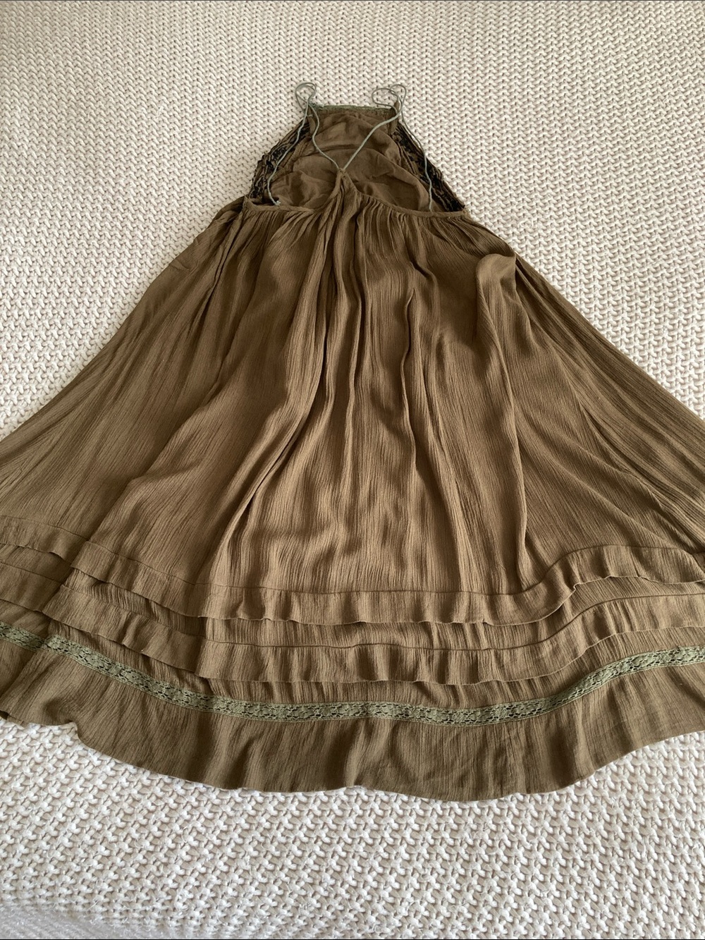 Free People Olive Green Embroidered Maxi Dress Size XS Vacation Maxi Fairycore - Picture 4 of 8